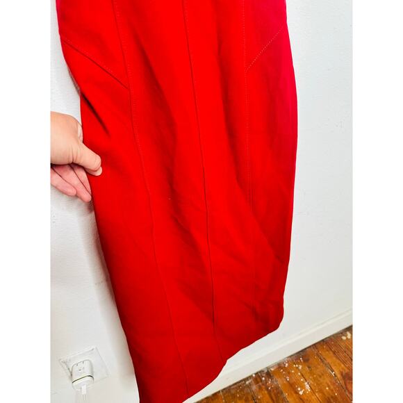 CINQ A SEPT Red Square Neck Back Cutouts Sleeveless Dakota Midi Dress size 4 - Picture 10 of 16